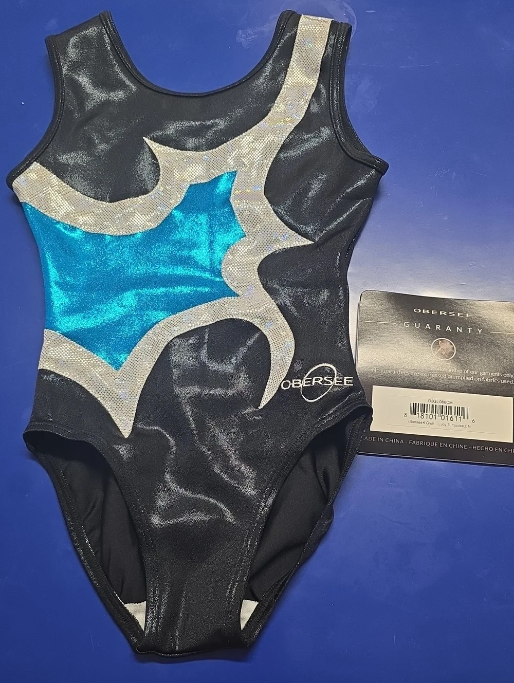 Girls' Black and Blue Metallic Star Gymnastics Leotard
